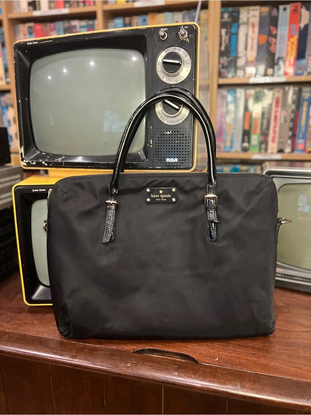 Kate Spade New York Black Nylon Tote - Patent Leather Handles